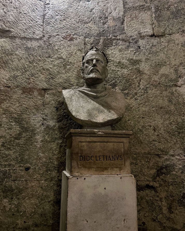 Bust of Roman Emperor Diocletian, inside the substructures of Diocletian’s Palace.