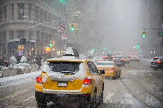 Winter snowstorm, Flatiron Building on Fifth Avenue